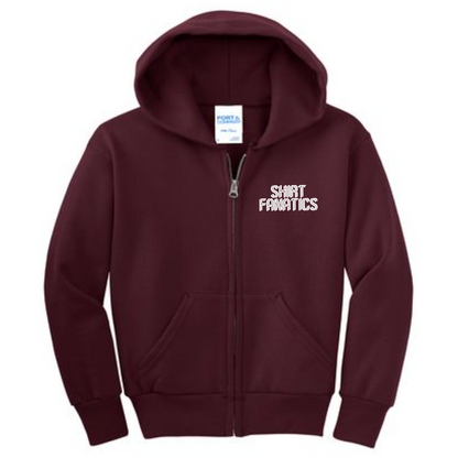 Port & Company Youth Full Zip Hooded Sweatshirt- Embroidered